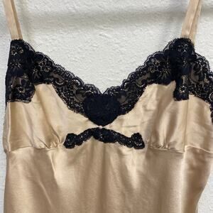 EXPRESS Design Studio Y2K Babydoll Champagne/Beige Silk and Black Lace Cami Top